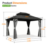 Patioslife Luxury Haven Cenador de Aluminio con Techo Rígido, Drenaje Integrado y Cortinas