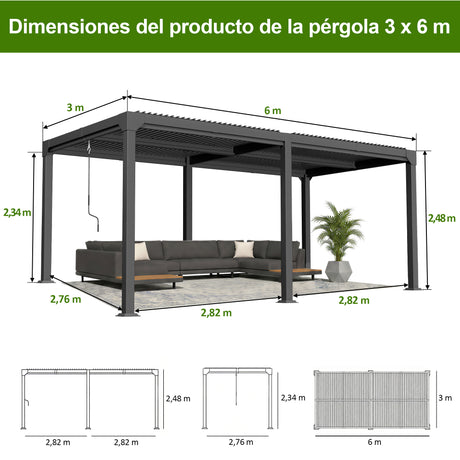 Patioslife Atlantic Pérgola de Aluminio con Lamas Regulables y Luces LED