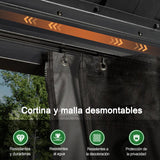 Patioslife Luxury Haven Cenador de Aluminio con Techo Rígido, Drenaje Integrado y Cortinas