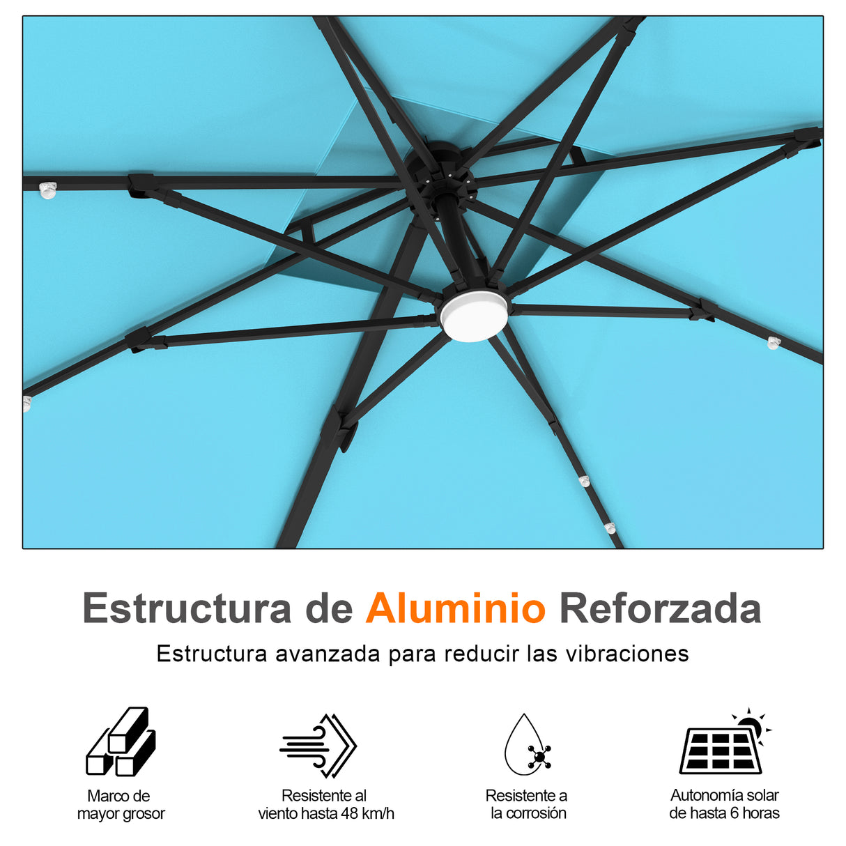 Patioslife Aegis Pro Sombrilla Excéntrica con Iluminación LED Solar, Estructura de Aluminio Termolacado y Rotación 360°