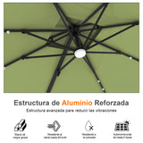 Patioslife Aegis Pro Sombrilla Excéntrica con Iluminación LED Solar, Estructura de Aluminio Termolacado y Rotación 360°
