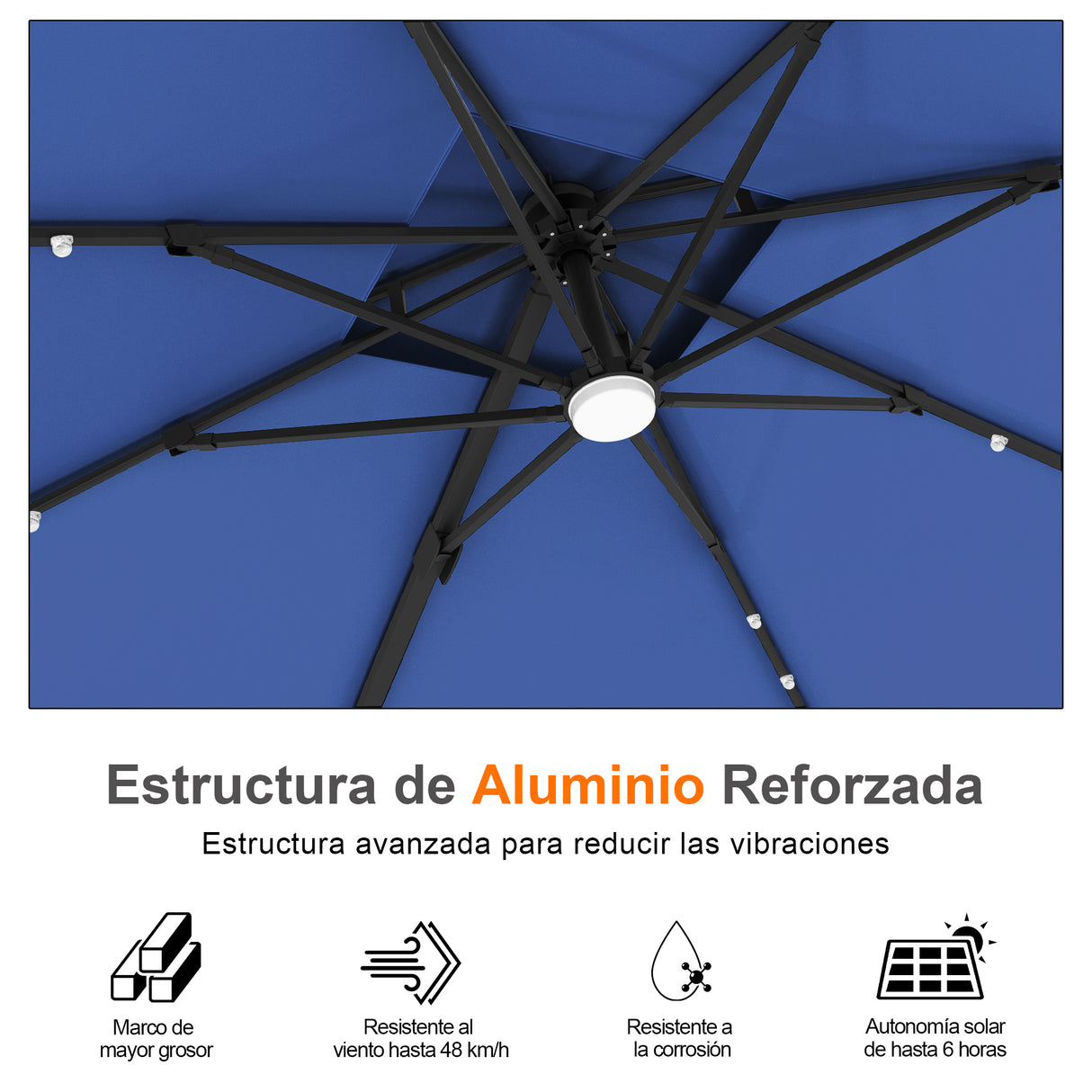 Patioslife Aegis Pro Sombrilla Excéntrica con Iluminación LED Solar, Estructura de Aluminio Termolacado y Rotación 360°