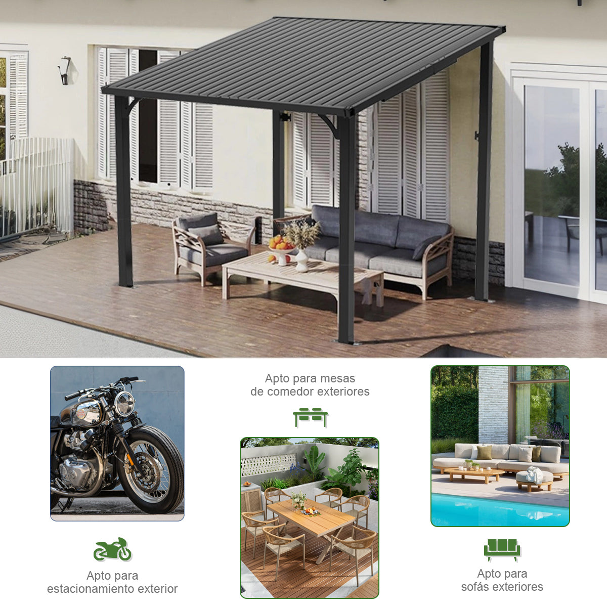 Patioslife Haven Gazebo de Techo Duro de Pared de Aluminio
