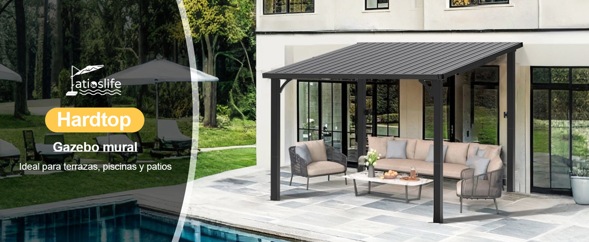 Patioslife Haven Gazebo de Techo Duro de Pared de Aluminio