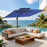Patioslife Aegis Pro Sombrilla Excéntrica con Iluminación LED Solar, Estructura de Aluminio Termolacado y Rotación 360°