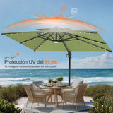 Patioslife Aegis Pro Sombrilla Excéntrica con Iluminación LED Solar, Estructura de Aluminio Termolacado y Rotación 360°