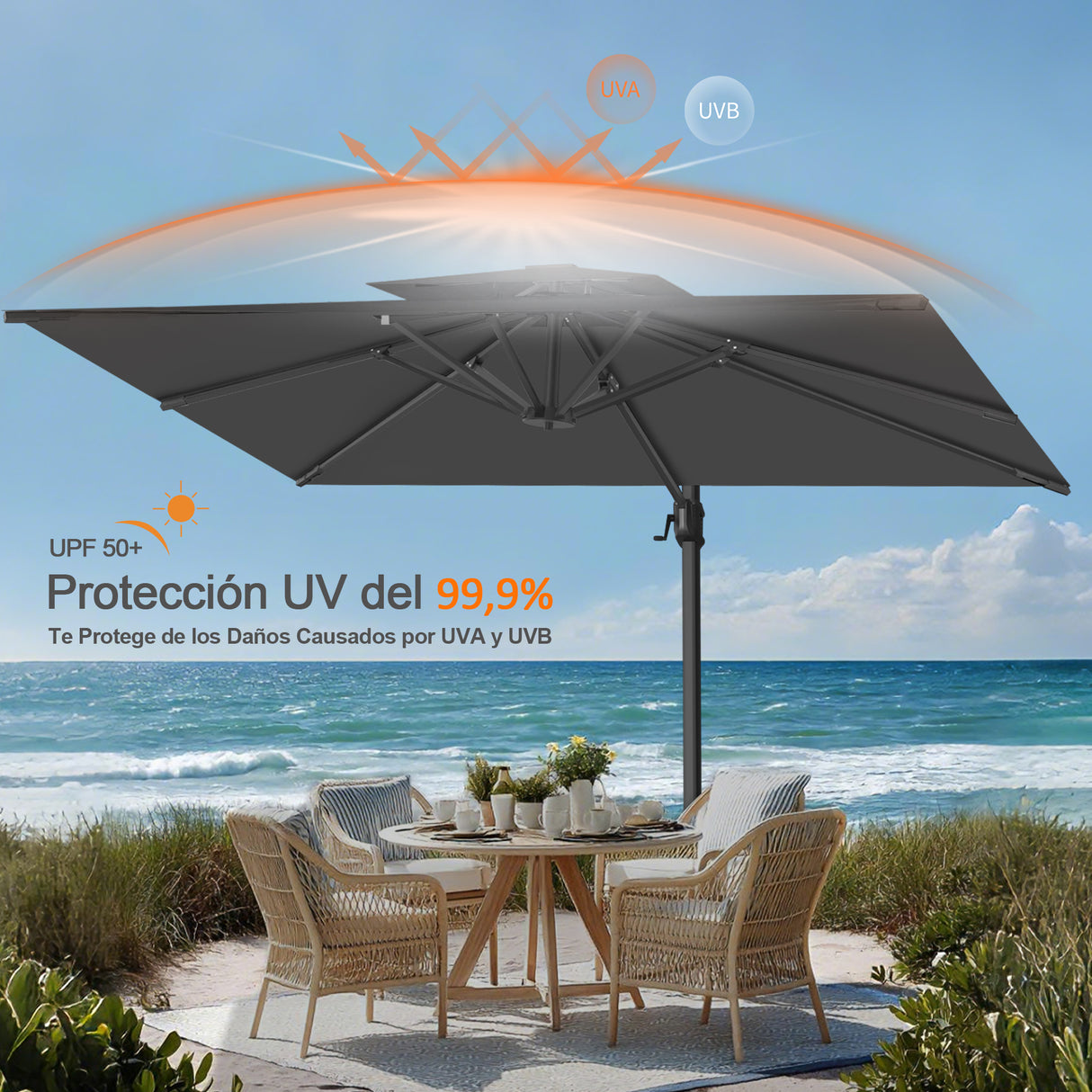 Patioslife Aegis Pro Sombrilla Excéntrica con Estructura de Aluminio para Jardín y Terraza