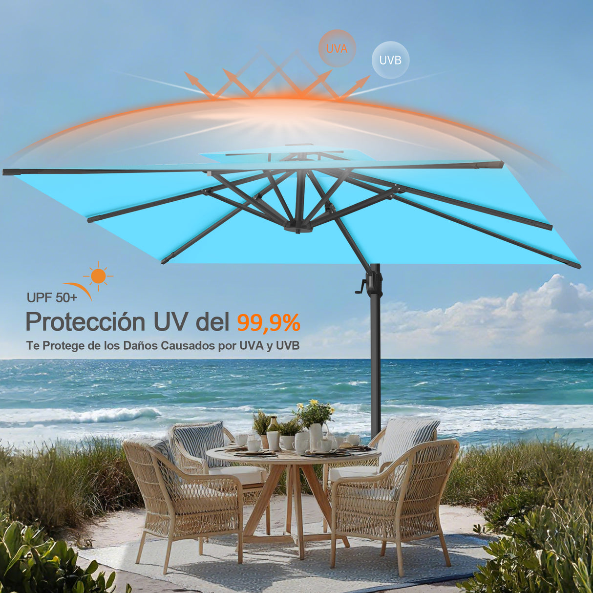 Patioslife Aegis Pro Sombrilla Excéntrica con Estructura de Aluminio para Jardín y Terraza