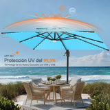 Patioslife Aegis Pro Sombrilla Excéntrica con Iluminación LED Solar, Estructura de Aluminio Termolacado y Rotación 360°