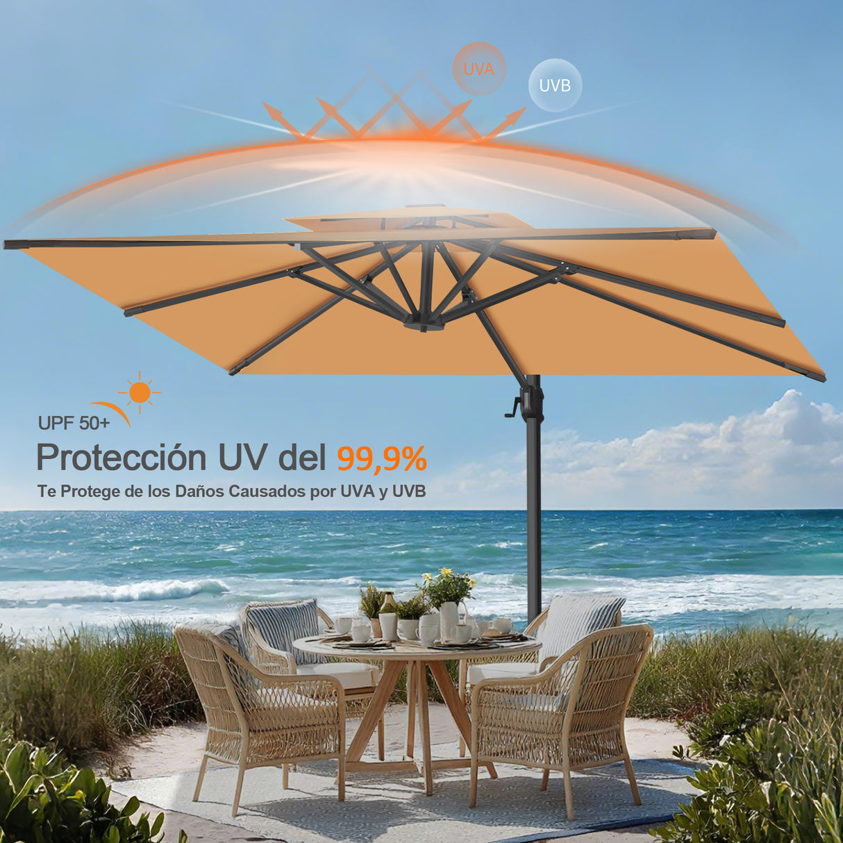 Patioslife Aegis Pro Sombrilla Excéntrica con Estructura de Aluminio para Jardín y Terraza