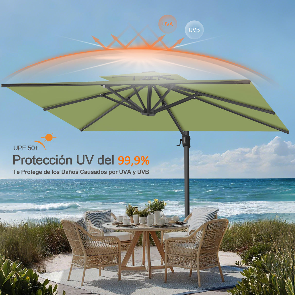 Patioslife Aegis Pro Sombrilla Excéntrica con Estructura de Aluminio para Jardín y Terraza