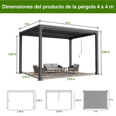Patioslife Atlantic Pérgola de Aluminio con Lamas Regulables y Luces LED