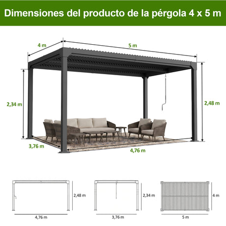 Patioslife Atlantic Pérgola de Aluminio con Lamas Regulables y Luces LED