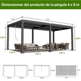 Patioslife Atlantic Pérgola de Aluminio con Lamas Regulables y Luces LED