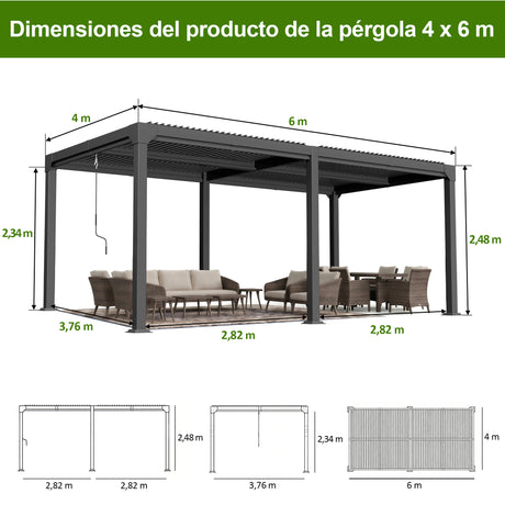 Patioslife Atlantic Pérgola de Aluminio con Lamas Regulables y Luces LED