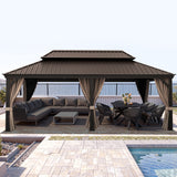 Patioslife Luxury Haven Cenador de Aluminio con Techo Rígido, Drenaje Integrado y Cortinas