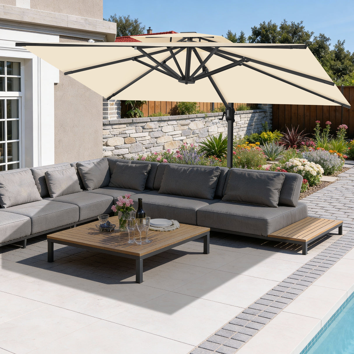 Patioslife Aegis Pro Sombrilla Excéntrica con Estructura de Aluminio para Jardín y Terraza