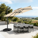 Patioslife Aegis Pro Sombrilla Excéntrica con Iluminación LED Solar, Estructura de Aluminio Termolacado y Rotación 360°