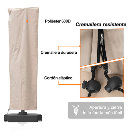 Patioslife Aegis – Funda para Parasol Excéntrico de 2,7 a 4 m – Oxford 600D, Impermeable y Resistente a los rayos UV