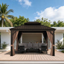 Patioslife Luxury Haven Cenador de Aluminio con Techo Rígido, Drenaje Integrado y Cortinas