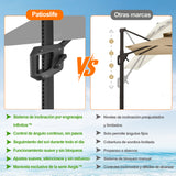 Patioslife Aegis Pro Sombrilla Excéntrica con Iluminación LED Solar, Estructura de Aluminio Termolacado y Rotación 360°