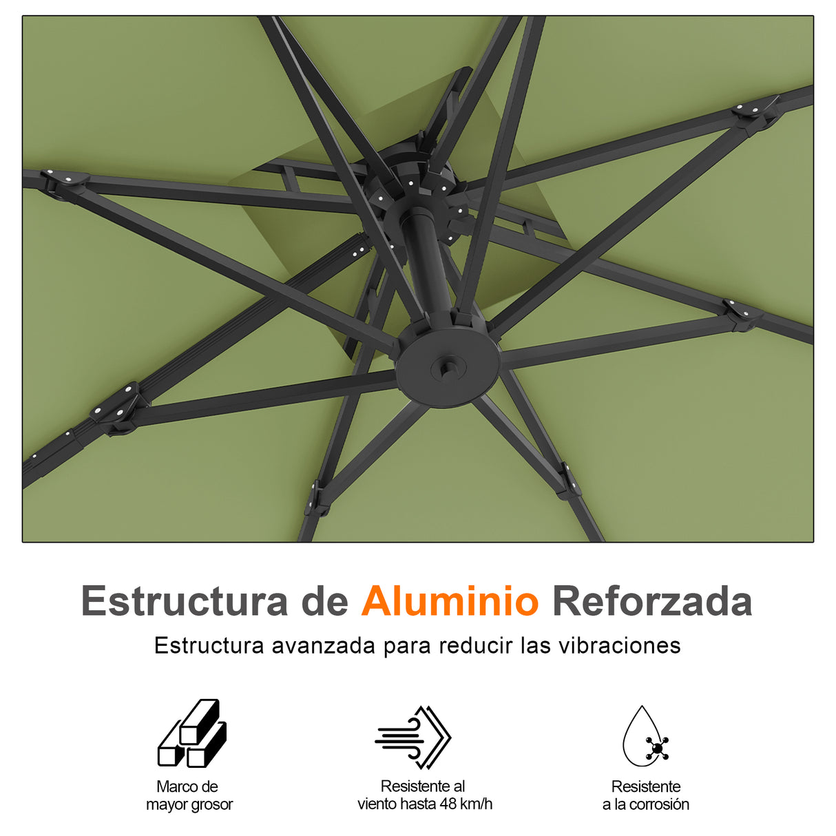 Patioslife Aegis Pro Sombrilla Excéntrica con Estructura de Aluminio para Jardín y Terraza