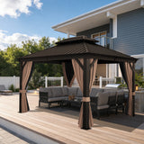 Patioslife Luxury Haven Cenador de Aluminio con Techo Rígido, Drenaje Integrado y Cortinas