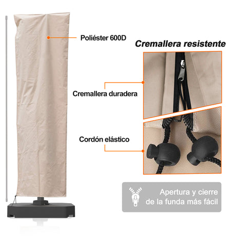 Patioslife Aegis – Funda para Parasol Excéntrico Ø 2,7–4 m – Oxford 600D, Impermeable y Anti-UV