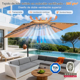 Patioslife Aegis Pro Sombrilla Excéntrica con Iluminación LED Solar, Estructura de Aluminio Termolacado y Rotación 360°