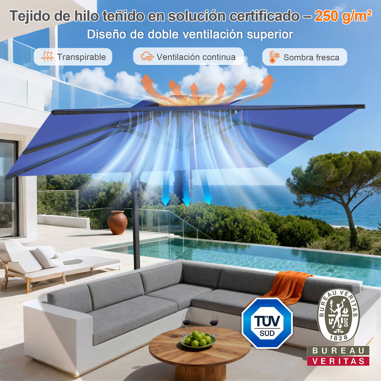 Patioslife Aegis Pro Sombrilla Excéntrica con Estructura de Aluminio para Jardín y Terraza