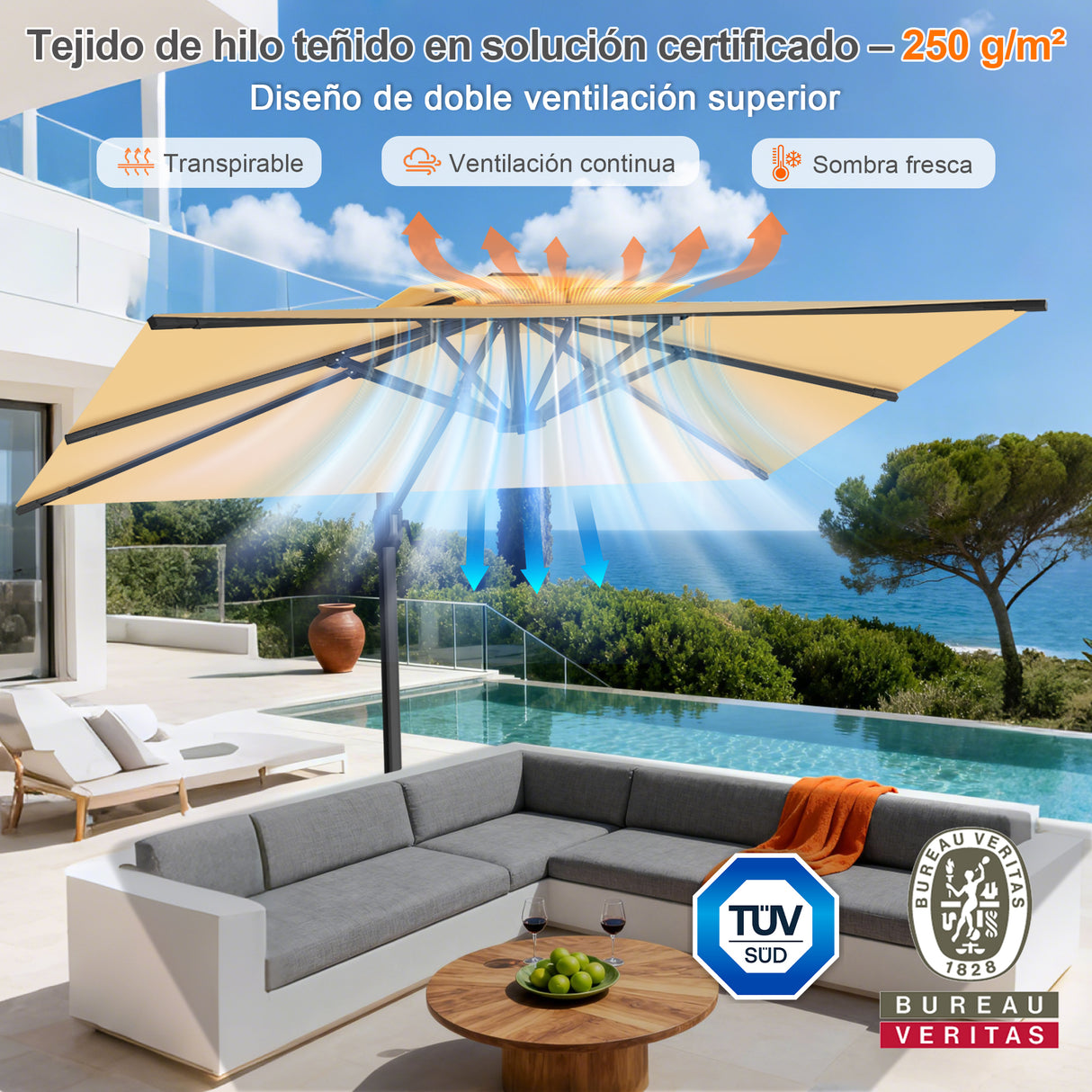 Patioslife Aegis Pro Sombrilla Excéntrica con Estructura de Aluminio para Jardín y Terraza