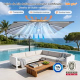 Patioslife Aegis Premium Parasol Excéntrico con LED Solar y Giro 360°