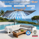 Patioslife Aegis Premium Parasol Excéntrico con LED Solar y Giro 360°