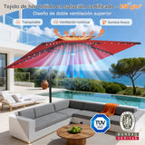 Patioslife Aegis Pro Sombrilla Excéntrica con Iluminación LED Solar, Estructura de Aluminio Termolacado y Rotación 360°