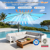 Patioslife Aegis Premium Parasol Excéntrico con LED Solar y Giro 360°