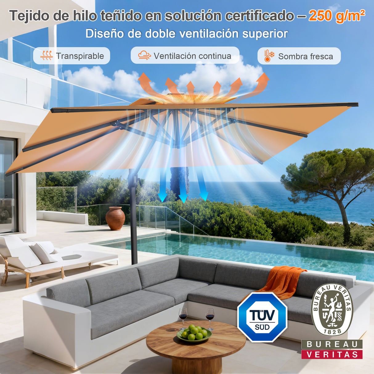 Patioslife Aegis Pro Sombrilla Excéntrica con Estructura de Aluminio para Jardín y Terraza