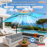 Patioslife Aegis Pro Sombrilla Excéntrica con Iluminación LED Solar, Estructura de Aluminio Termolacado y Rotación 360°