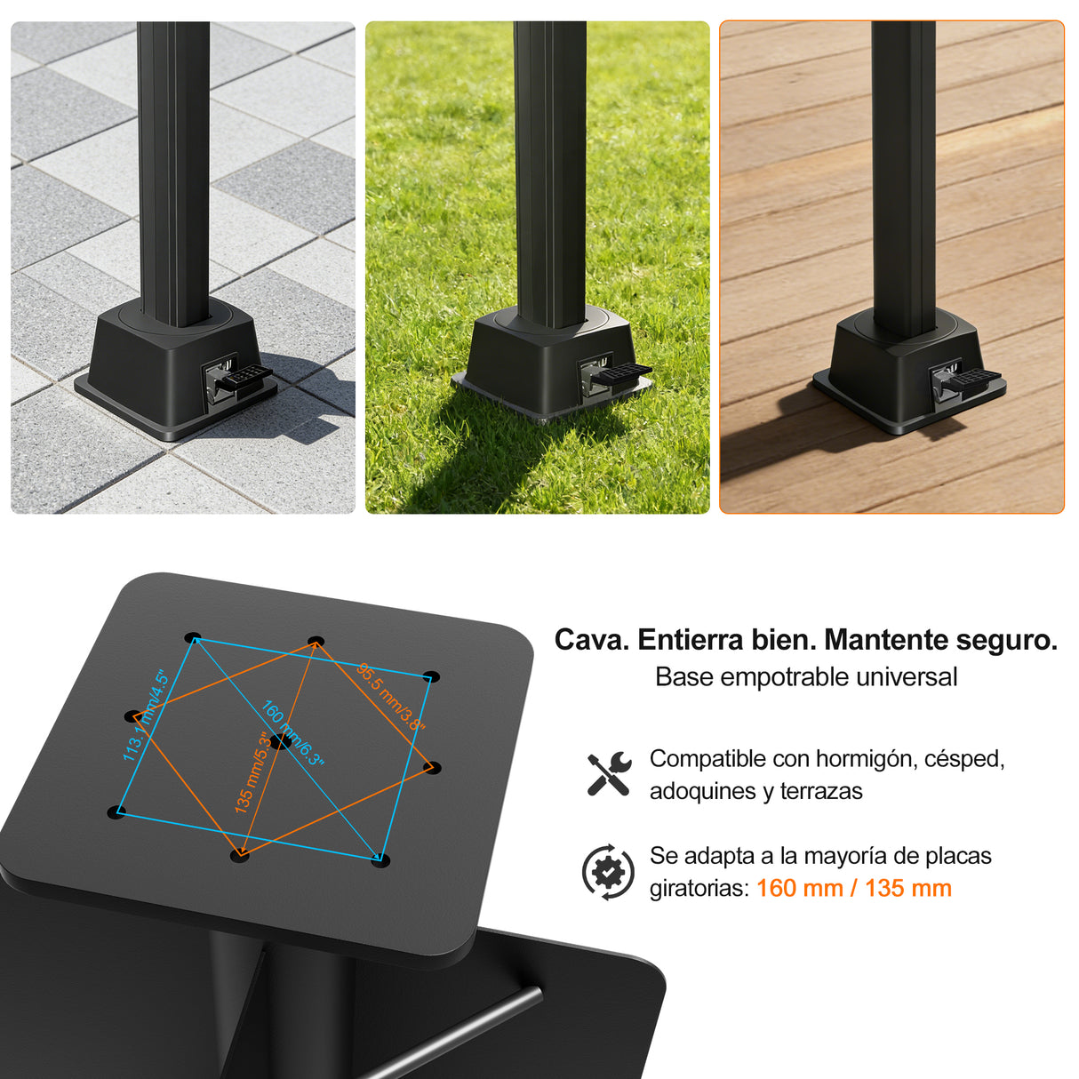 Patioslife Aegis Base Empotrada para Sombrilla Excéntrica de Alta Resistencia