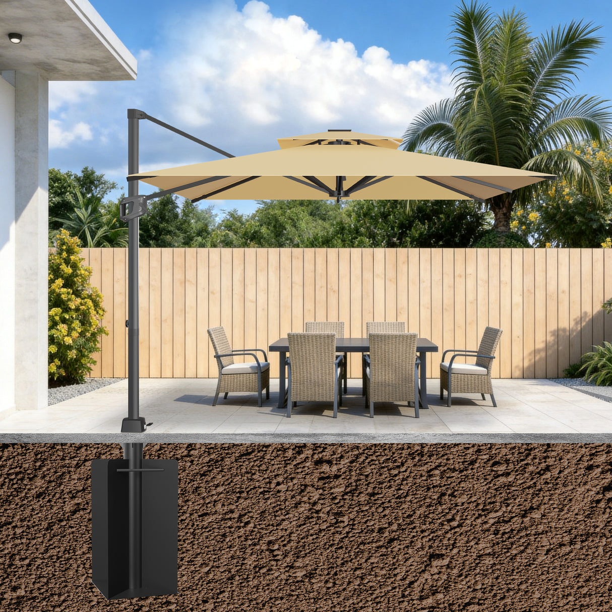 Patioslife Aegis Base Empotrada para Sombrilla Excéntrica de Alta Resistencia