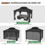 Patioslife Luxury Haven Cenador de Aluminio con Techo Rígido, Drenaje Integrado y Cortinas