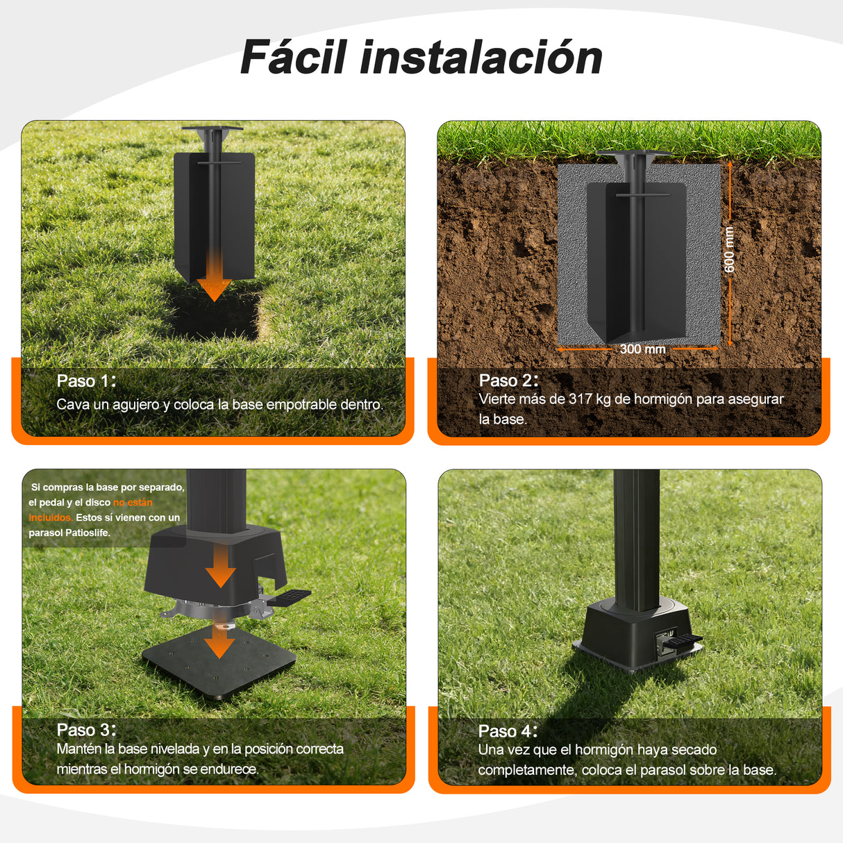 Patioslife Aegis Base Empotrada para Sombrilla Excéntrica de Alta Resistencia