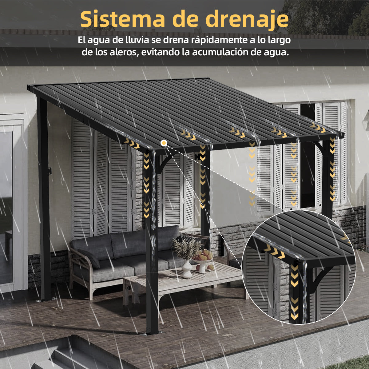 Patioslife Haven Gazebo de Techo Duro de Pared de Aluminio