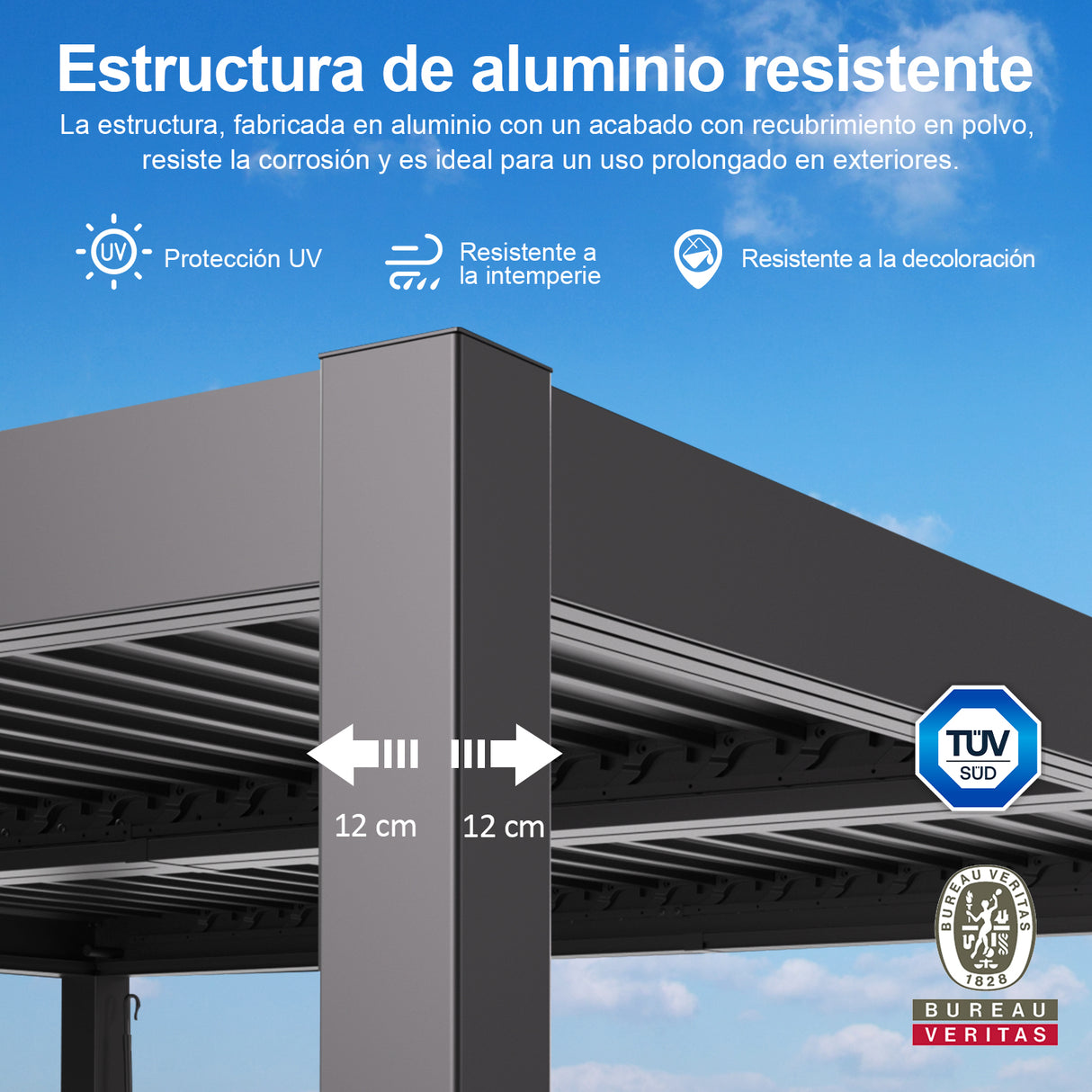 Patioslife Atlantic Pérgola de Aluminio con Lamas Ajustables y Luces LED