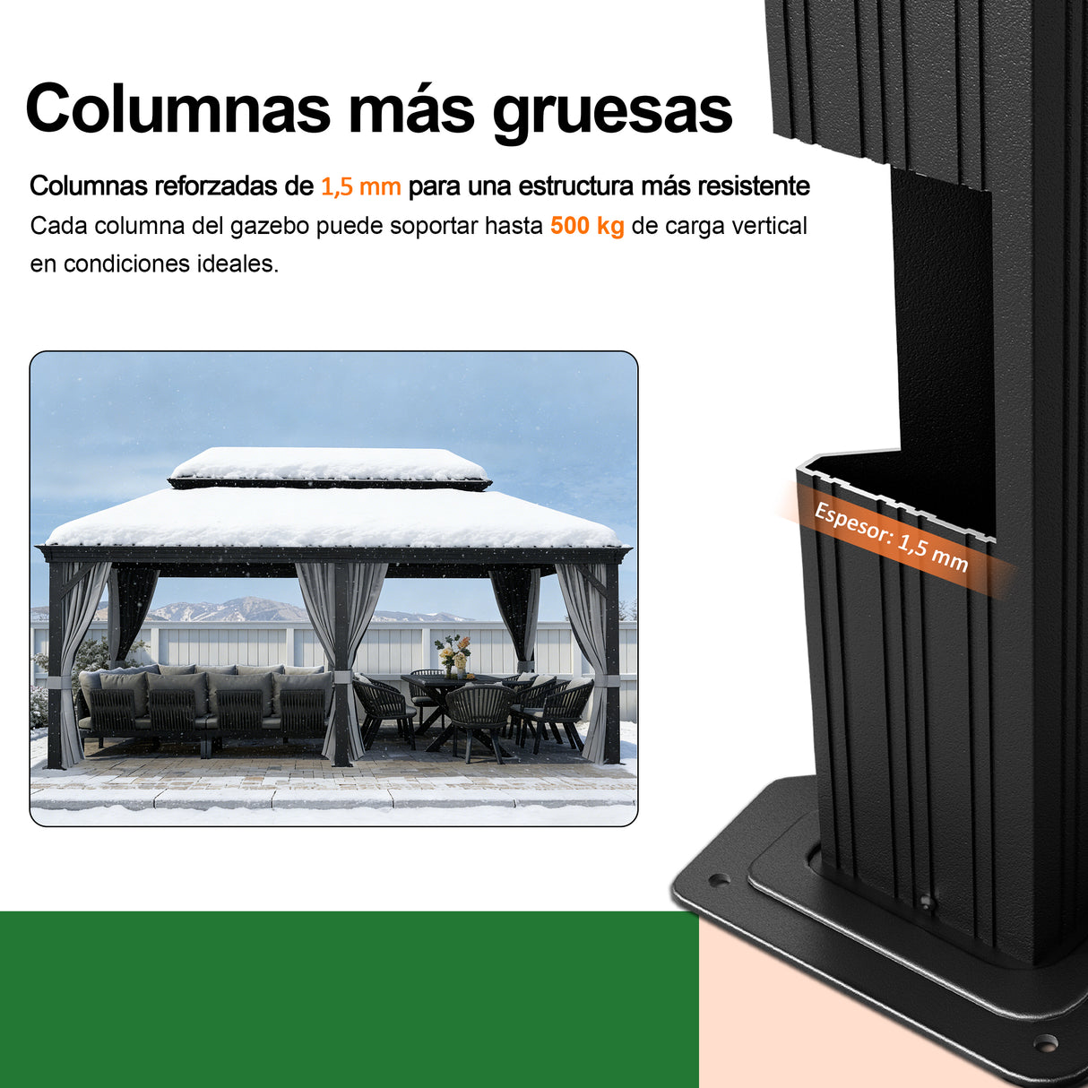 Patioslife Luxury Haven Cenador de Aluminio con Techo Rígido, Drenaje Integrado y Cortinas